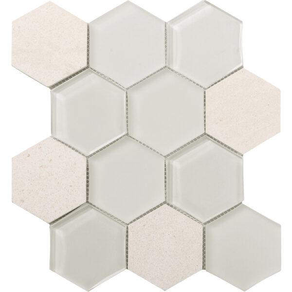 WEB Stone Glass Blend Chablis Honed Hex with Glass 12x12 1